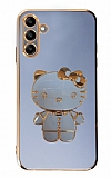 Eiroo Aynal Kitty Samsung Galaxy A04s Standl Mavi Silikon Klf