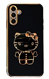 Eiroo Aynal Kitty Samsung Galaxy A04s Standl Siyah Silikon Klf