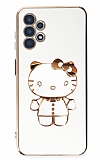 Eiroo Aynal Kitty Samsung Galaxy A32 4G Standl Beyaz Silikon Klf
