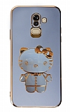 Eiroo Aynal Kitty Samsung Galaxy A6 Plus 2018 Standl Mavi Silikon Klf