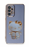 Eiroo Aynal Kitty Samsung Galaxy A72 5G Standl Mavi Silikon Klf