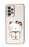 Eiroo Aynal Kitty Samsung Galaxy A73 Standl Beyaz Silikon Klf