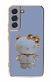 Eiroo Aynal Kitty Samsung Galaxy S22 5G Standl Mavi Silikon Klf