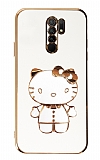 Eiroo Aynal Kitty Xiaomi Redmi 9 Standl Beyaz Silikon Klf