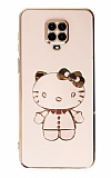 Eiroo Aynal Kitty Xiaomi Redmi Note 9 Pro Standl Pembe Silikon Klf