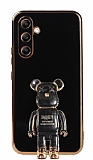 Eiroo Baby Bear Samsung Galaxy A14 4G Standl Siyah Silikon Klf