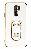 Eiroo Baby Panda Xiaomi Redmi 9 Standl Beyaz Silikon Klf