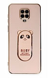 Eiroo Baby Panda Xiaomi Redmi Note 9 Pro Standl Pembe Silikon Klf
