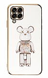 Eiroo Samsung Galaxy M32 Candy Bear Standl Beyaz Silikon Klf