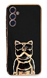 Eiroo Bulldog Samsung Galaxy A24 4G Standl Siyah Silikon Klf