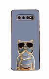 Eiroo Bulldog Samsung Galaxy S10 Plus Standl Mavi Silikon Klf