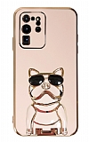 Eiroo Bulldog Samsung Galaxy S20 Ultra Standl Pembe Silikon Klf