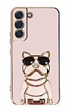 Eiroo Bulldog Samsung Galaxy S21 FE 5G Standl Pembe Silikon Klf