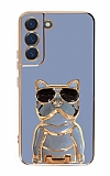 Eiroo Bulldog Samsung Galaxy S22 5G Standl Mavi Silikon Klf