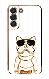 Eiroo Bulldog Samsung Galaxy S22 5G Standl Beyaz Silikon Klf