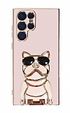 Eiroo Bulldog Samsung Galaxy S22 Ultra 5G Standl Pembe Silikon Klf