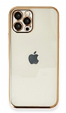Eiroo Camera Protect iPhone 12 Pro 6.1 in Kamera Korumal Gold Silikon Klf