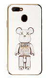 Eiroo Candy Bear Oppo A5s Standl Beyaz Silikon Klf