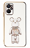 Eiroo Candy Bear Oppo A96 Standl Beyaz Silikon Klf
