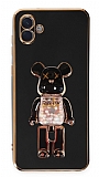 Eiroo Candy Bear Samsung Galaxy A04e Standl Siyah Silikon Klf