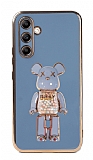 Eiroo Candy Bear Samsung Galaxy A14 4G Standl Mavi Silikon Klf