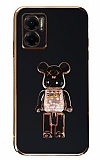 Eiroo Candy Bear Xiaomi Redmi Note 11E Standl Siyah Silikon Klf
