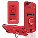 Eiroo Card Magnet iPhone 7 Plus / 8 Plus Kartlkl Krmz Silikon Klf