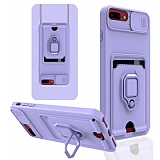 Eiroo Card Magnet iPhone 7 Plus / 8 Plus Kartlkl Mor Silikon Klf