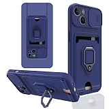 Eiroo Card Magnet iPhone 14 Plus Kartlkl Lacivert Silikon Klf