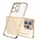 Eiroo Gbox iPhone 12 Pro Max 6.7 in Kamera Korumal Mat Gold Silikon Klf