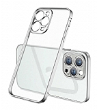 Eiroo Gbox iPhone 12 Pro Max 6.7 in Kamera Korumal Mat Silver Silikon Klf