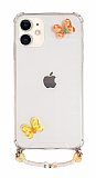 Eiroo Gummy iPhone 11 Turuncu Kelebekli Kiiye zel Harfli effaf Ultra Koruma Klf