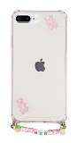 Eiroo Gummy iPhone 7 Plus / 8 Plus Pembe Ayckl Kiiye zel simli effaf Ultra Koruma Klf