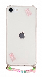Eiroo Gummy iPhone 7 / 8 Pembe Ayckl Kiiye zel simli effaf Ultra Koruma Klf