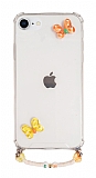 Eiroo Gummy iPhone 7 / 8 Turuncu Kelebekli Kiiye zel Harfli effaf Ultra Koruma Klf