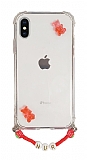 Eiroo Gummy iPhone X / Xs Krmz Ayckl Kiiye zel simli effaf Ultra Koruma Klf