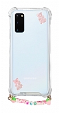 Eiroo Gummy Samsung Galaxy S20 Plus Pembe Ayckl Kiiye zel simli effaf Ultra Koruma Klf