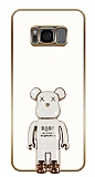 Eiroo Samsung Galaxy S8 Baby Bear Standl Beyaz Silikon Klf