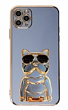 Eiroo iPhone 11 Pro Bulldog Standl Mavi Silikon Klf