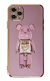 Eiroo iPhone 11 Pro Candy Bear Standl Mor Silikon Klf
