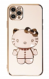 Eiroo iPhone 11 Pro Max Aynal Kitty Standl Pembe Silikon Klf