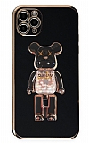 Eiroo iPhone 11 Pro Max Candy Bear Standl Siyah Silikon Klf