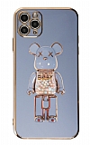 Eiroo iPhone 11 Pro Max Candy Bear Standl Mavi Silikon Klf
