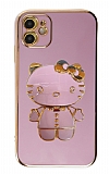 Eiroo iPhone 12 Aynal Kitty Standl Mor Silikon Klf