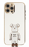 Eiroo iPhone 12 Pro Baby Bear Standl Beyaz Silikon Klf