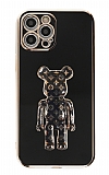 Eiroo iPhone 12 Pro Max Bearbrick Standl Siyah Silikon Klf
