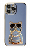 Eiroo iPhone 12 Pro Max Bulldog Standl Mavi Silikon Klf