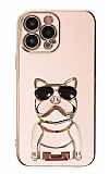 Eiroo iPhone 12 Pro Max Bulldog Standl Pembe Silikon Klf