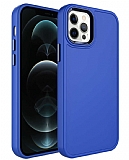 Eiroo iPhone 12 Pro Max Metal ereveli Mavi Rubber Klf