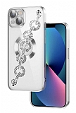 Eiroo iPhone 13 Kamera Korumal Halka Zincirli Silver Silikon Klf
